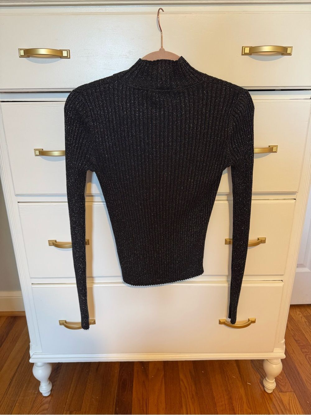 Topshop Sparkle Ribbed Mock Neck Top Black Size 4